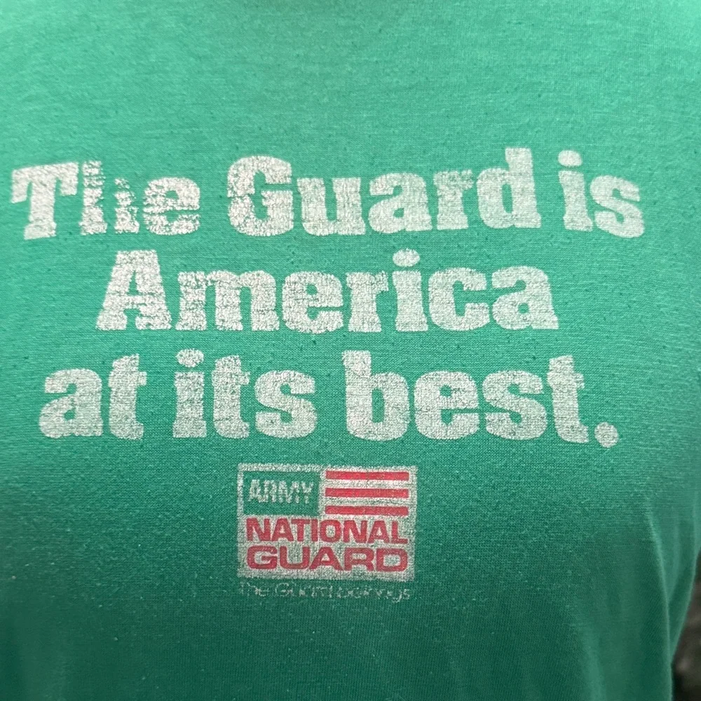 Hanes Fifty Fifty Combed Vintage Tee Green Graphic Womens Shirt National Guard M - Picture 2 of 9